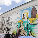 2. Граффити в одном из дворов Ивановской горки. Это, между прочим, гравюра Альбрехта Дюрера «Четыре всадника Апокалипсиса»