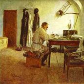 25. Репин И.Е. Л.Н. Толстой в комнате под сводами. 1891 год.